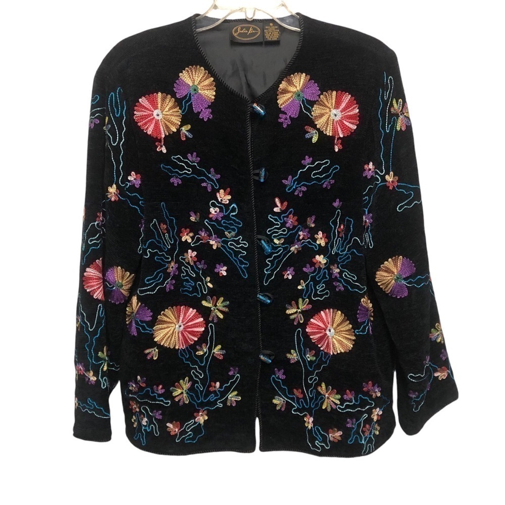 VTG JULIA-Kim Art to Wear Heavily Embroidered Boho Floral Jacket Oversized Small